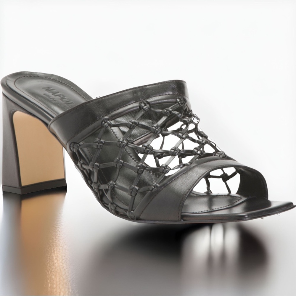Napoleoni Leather Woven Net Heel Sandals Size 41 Color Black New in Box